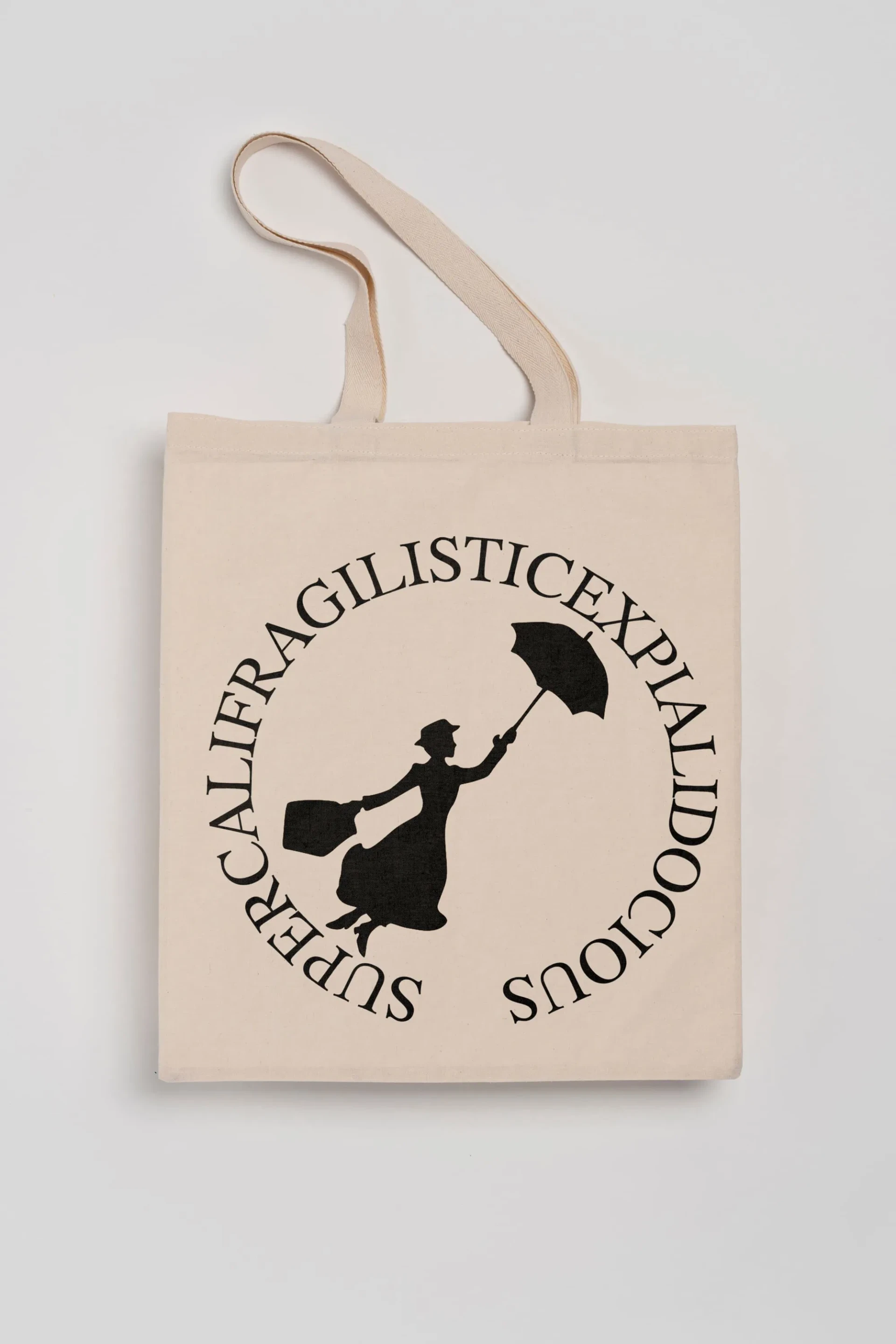 Υφασμάτινη μπεζ τσάντα girl with umbrella 40x38cm